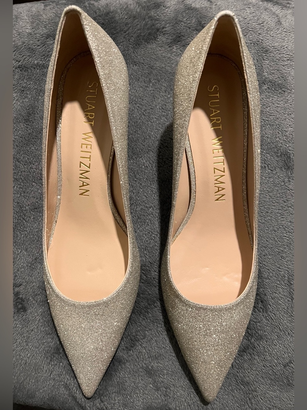 Stuart Weitzman Silver Glitter Pointed-Toe Pumps